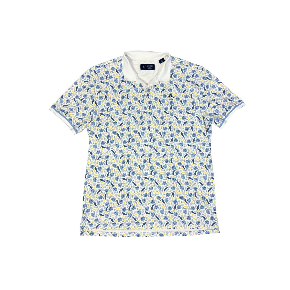 Original Penguin Tropical Fruit & Floral Performance Golf Polo Shirt Size Large